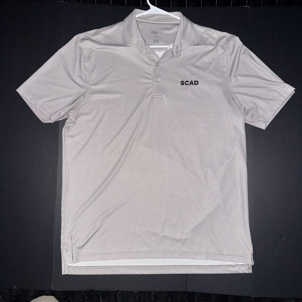 Men's Large johnnie-O Performance Polo Shirt Gray White Geometric Short Sleeve